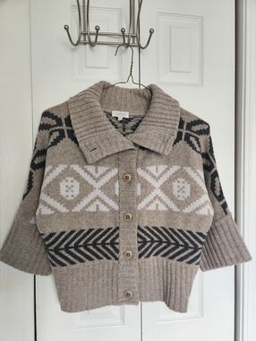 Kinross Cashmere Beige Nordic Crop Cardigan XS